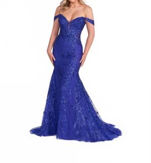 NEW ELLIE WILDE off shoulder sequin prom dress in royal